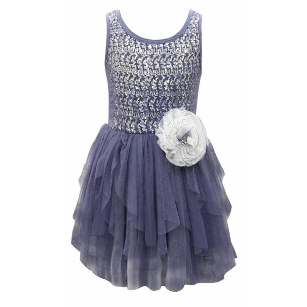 Hannah Banana Girls Sequin-n-Cascade Mesh A-Line Social Dress